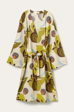 Ellos Homewear>Home Kimono Elly Retro i genanvendt halvlinned Multi