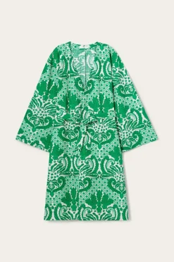 Ellos Homewear>Home Kimono Juliett Medallion i vasket bomuld Ærtegrøn