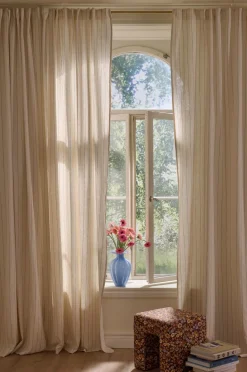 Ellos Home Multibåndsgardin Elly Thin Stripe Wide Pleatingtape i genanvendt halvlinned ekstra bred 1-pak Bronzebrun Discount