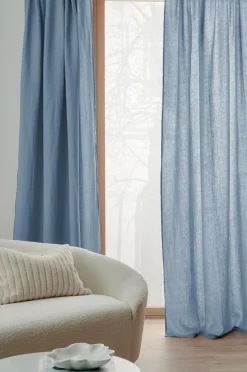 Ellos Hørgardiner|Gardinlængder Med Rynkebånd>Home Multibåndslængde Malva 2-pak i 100% hør Antikblå