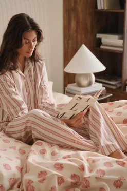 Ellos Homewear>Home Natbukser Valerie Thin Stripe Rød/cremehvid