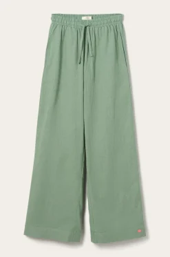 Ellos Home Natbukser Pyjama Pant Elly i genanvendt halvlinned Aquagrøn Hot