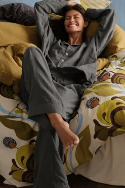 Ellos Homewear>Home Natbukser Pyjama Pant Elly i genanvendt halvlinned Åskgrå