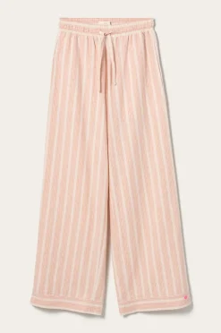 Ellos Home Natbukser Elly Stripe i genanvendt halvlinned Mørk abrikos Discount