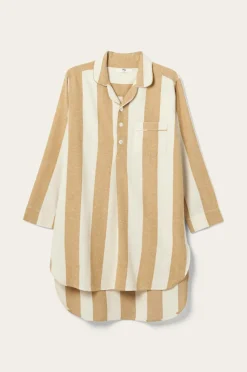 Ellos Home Natskjorte Valerie Block Stripe i bomuldsflonel Gylden brun/Cremehvid Discount