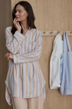 Ellos Homewear>Home Natskjorte Colette Lyseblå/Varm beige