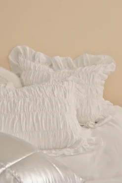 Ellos Pudebetræk>Home Pudebetræk Juliette Elastic Frill i vasket bomuld Hvid