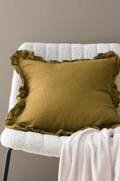Ellos Pyntepuder & Betræk>Home Pudebetræk Candice Frill i vasket hør Bronzegrøn