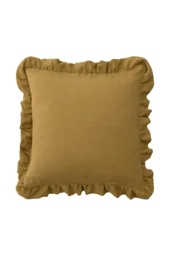 Ellos Pyntepuder & Betræk>Home Pudebetræk Candice Frill i vasket hør Bronzegrøn