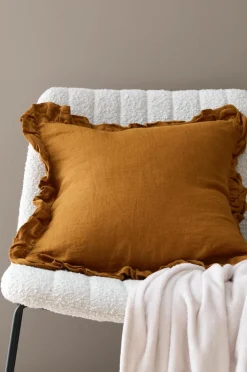 Ellos Home Pudebetræk Candice Frill i vasket hør Karrygul Best