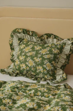 Ellos Pudebetræk>Home Pudebetræk Milly Flower i vasket bomuld Grøn
