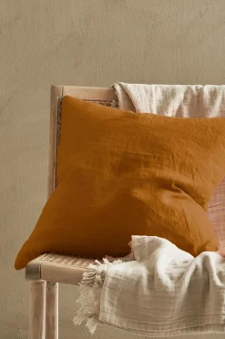 Ellos Pyntepuder & Betræk>Home Pudebetræk Candice Zip i vasket hør 50x50 cm Karrygul