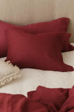 Ellos Pudebetræk>Home Pudebetræk Candice af vasket hør Vinrød