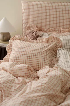 Ellos Home Pudebetræk Sonneli Check Frill PC i bomuld Mørk abrikos orange