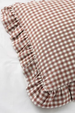 Ellos Home Pudebetræk Sonneli Check Frill PC i bomuld Cognacsröd Outlet