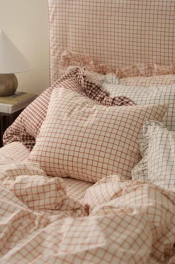 Ellos Home Pudebetræk Sonneli Check i bomuld Mørk abrikos orange Outlet