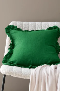 Ellos Pyntepuder & Betræk>Home Pudebetræk Candice Frill i vasket hør Ærtegrøn