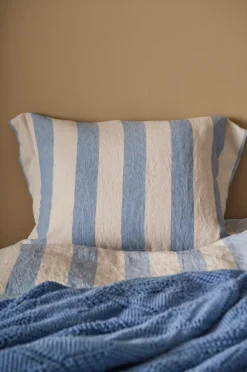 Ellos Home Pudebetræk Candice Block Stripe i vasket hør Lyseblå/creme Sale