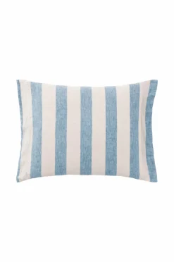 Ellos Home Pudebetræk Candice Block Stripe i vasket hør Lyseblå/creme Sale