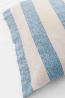 Ellos Home Pudebetræk Candice Block Stripe i vasket hør Lyseblå/creme Sale