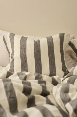 Ellos Home Pudebetræk Candice Block Stripe i vasket hør Mørkegrå/cremefarvet Sale