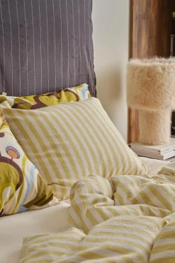 Ellos Pudebetræk>Home Pudebetræk Elly Classic Stripe i genanvendt halvlinned Lys grøngul