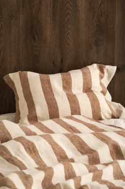 Ellos Home Pudebetræk Candice Block Stripe i vasket hør Mørk kanelbrun/Creme New
