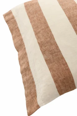 Ellos Home Pudebetræk Candice Block Stripe i vasket hør Mørk kanelbrun/Creme New