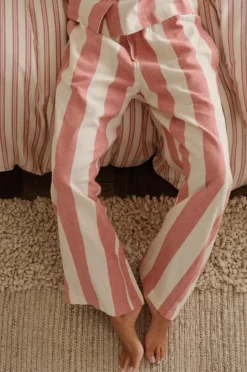 Ellos Home Pyjamasbukser Valerie Block Stripe i bomuldsflonel Rød/cremehvid Clearance