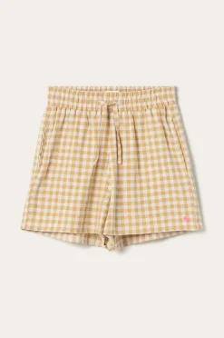 Ellos Home Pyjamasshorts Elly Check i genanvendt halvlinned Guldgul