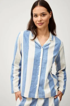 Ellos Homewear>Home Pyjamasskjorte Valerie Block Stripe Long Sleeve Blå/cremehvid
