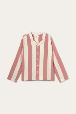Ellos Homewear>Home Pyjamasskjorte Valerie Block Stripe Long Sleeve Rød/cremehvid
