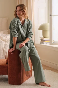 Ellos Home Pyjamasskjorte Long Sleeve Shirt Elly i genanvendt halvlinned Aquagrøn Sale