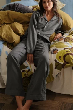 Ellos Home Pyjamasskjorte Long Sleeve Shirt Elly i genanvendt halvlinned Åskgrå Sale