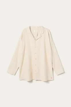 Ellos Home Pyjamasskjorte Long Sleeve Shirt Elly i genanvendt halvlinned Cremet hvid Sale