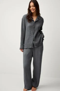 Ellos Homewear>Home Pyjamasskjorte Candela 4-layer Blågrå