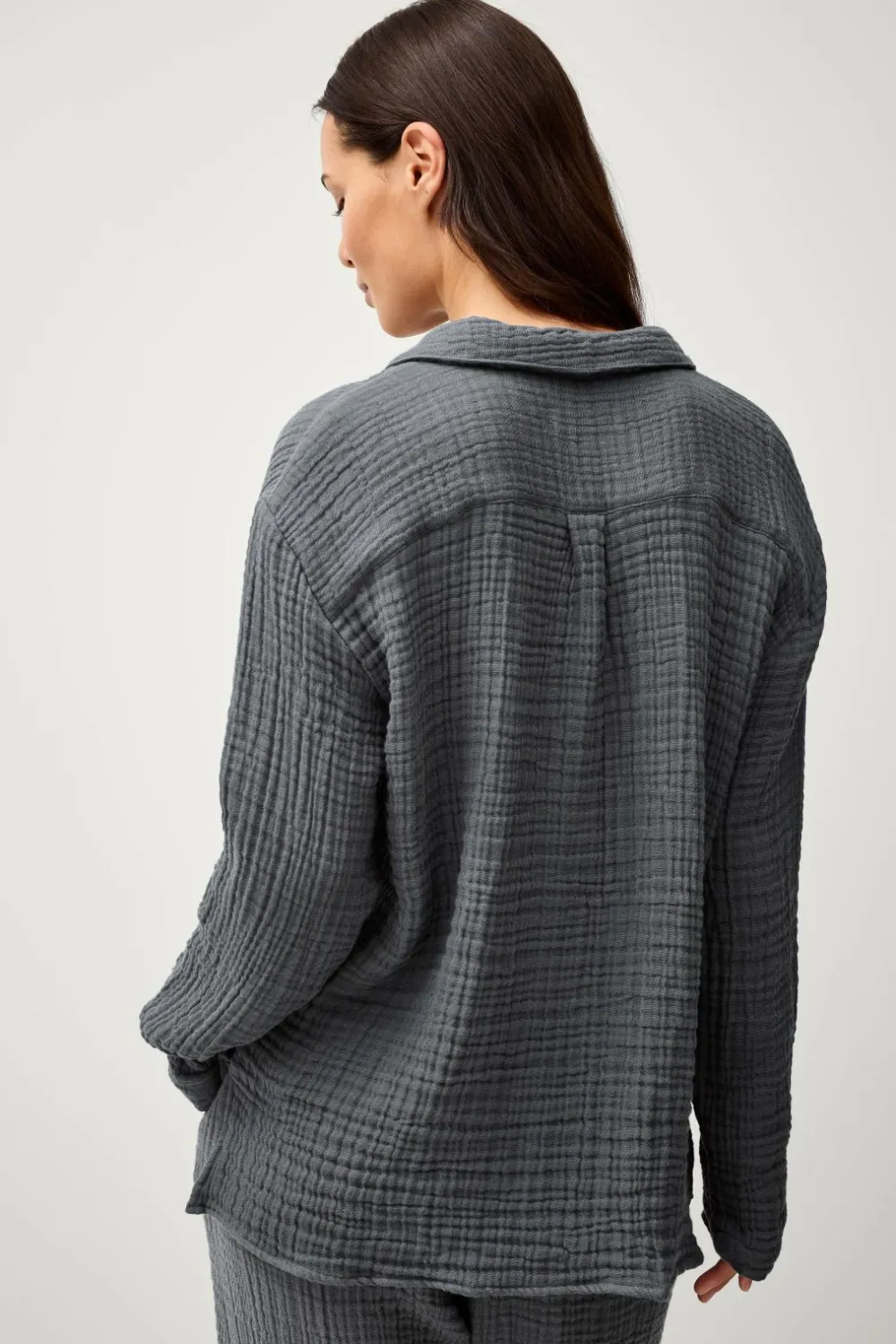 Ellos Homewear>Home Pyjamasskjorte Candela 4-layer Blågrå