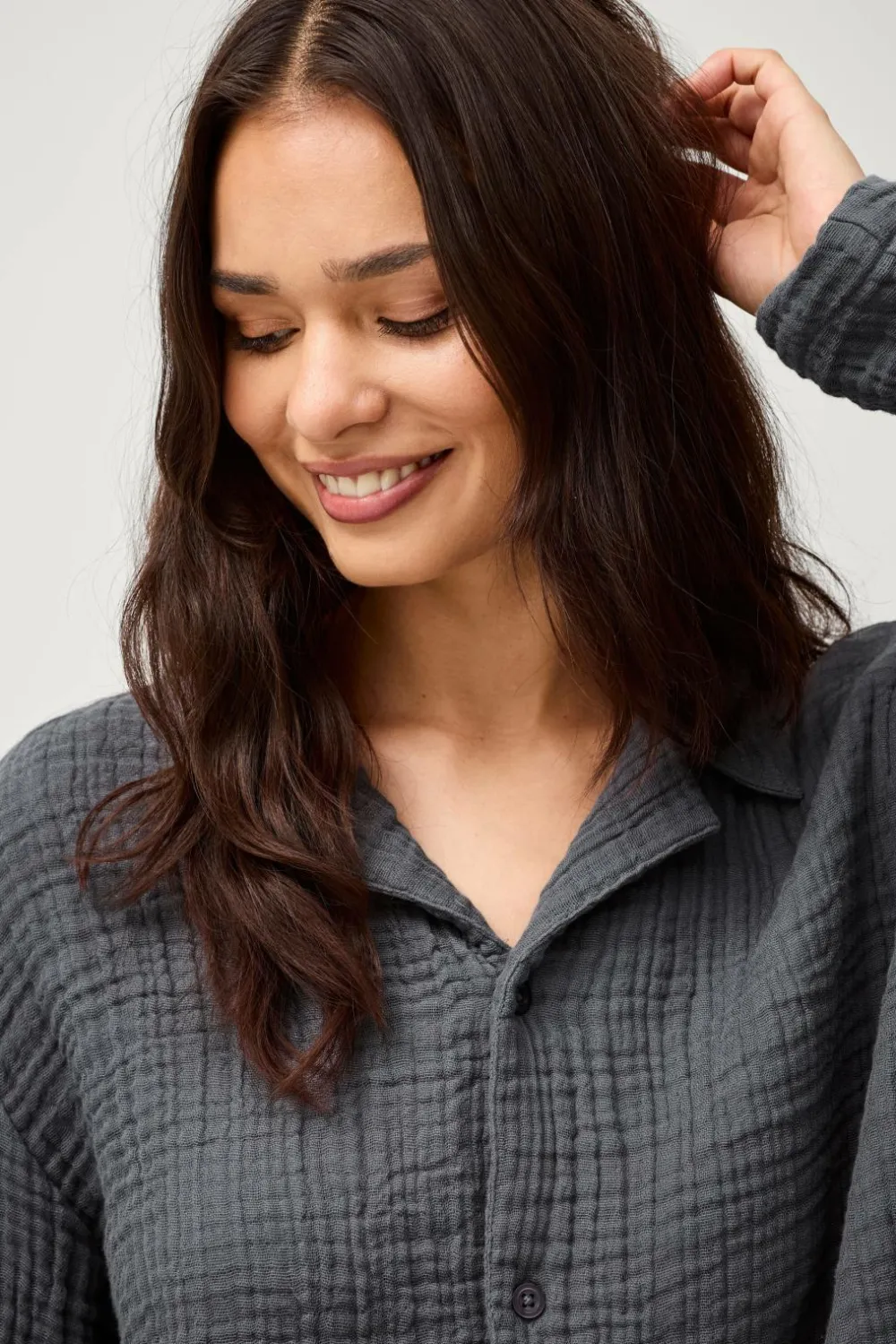 Ellos Homewear>Home Pyjamasskjorte Candela 4-layer Blågrå