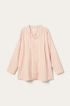 Ellos Home Pyjamasskjorte Elly Stripe i genanvendt halvlinned Mørk abrikos Best