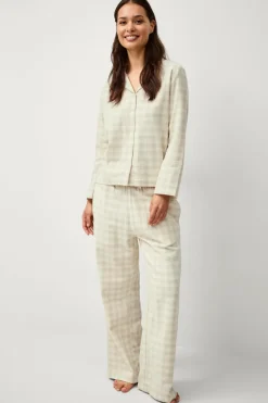 Ellos Home Pyjamasskjorte Valerie Small Check Beige/cremehvid Sale