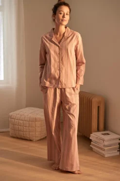 Ellos Home Pyjamasskjorte Juliette Stripe Rosa /Brun Clearance