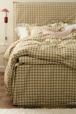 Ellos Home Sengekappe Sonneli Check i bomuld højde 52 cm Bronzegrøn Hot