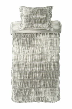 Ellos Home Sengesæt Avery Elastic i bomuldspercale 2 eller 3 stykker Lys olivengrøn stribet Outlet
