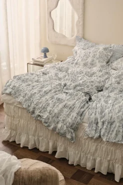 Ellos Dynebetræk|Sengesæt>Home Sengesæt Avery Elastic i bomuldspercale 2 eller 3 stykker Grå blå blomster