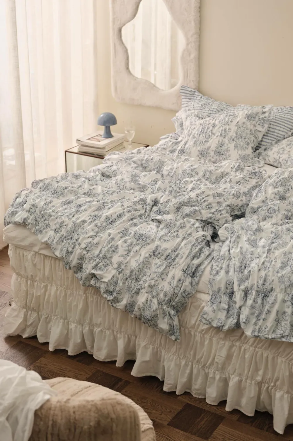 Ellos Dynebetræk|Sengesæt>Home Sengesæt Avery Elastic i bomuldspercale 2 eller 3 stykker Grå blå blomster