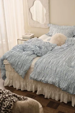 Ellos Home Sengesæt Avery Elastic i bomuldspercale 2 eller 3 stykker Lyseblå stribet Online