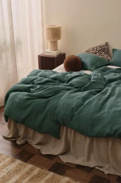 Ellos Dynebetræk|Sengesæt>Home Sengesæt Candice i vasket hør - 2 eller 3 dele Petrolgrøn