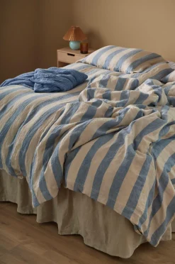 Ellos Home Sengesæt Candice Block Stripe i vasket hør, 2 dele Lyseblå Online