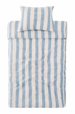 Ellos Home Sengesæt Candice Block Stripe i vasket hør, 2 dele Lyseblå Online