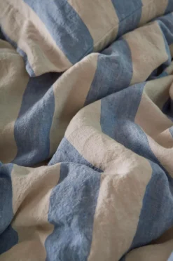 Ellos Home Sengesæt Candice Block Stripe i vasket hør, 2 dele Lyseblå Online